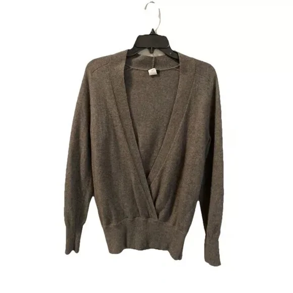 J.Crew Gray Wool Cashmere V-Neck Wrap Crossover Pullover Sweater Sz Large Cozy - Picture 1 of 2